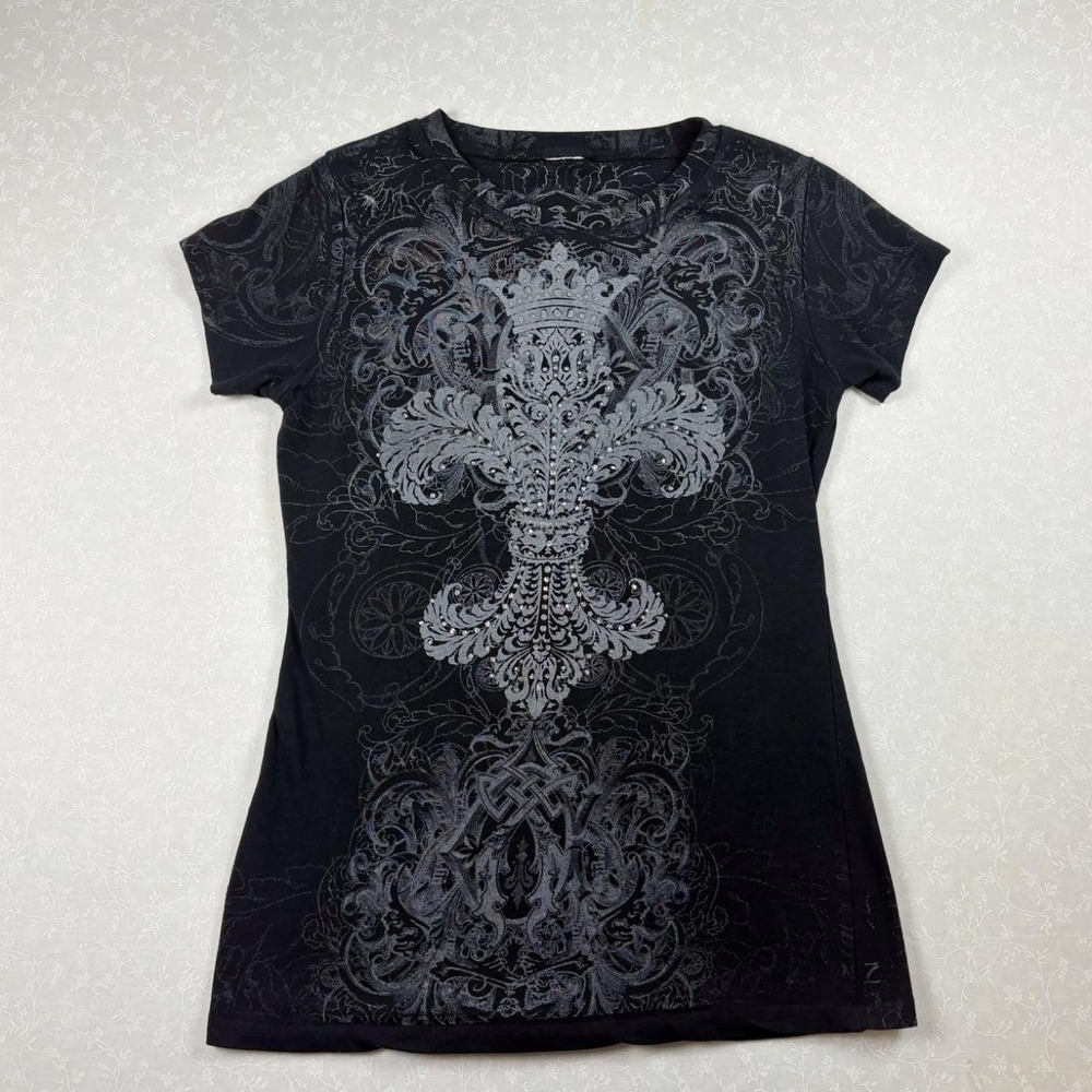 Y2K Grunge Rhinestone Graphic Tee- Best for Small